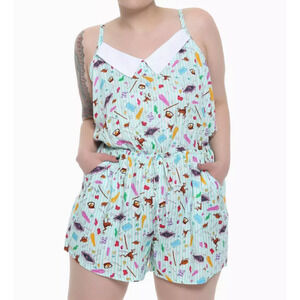 Harry Potter Honeyduke's All Over Print Romper SZ S Mint White Striped Pockets